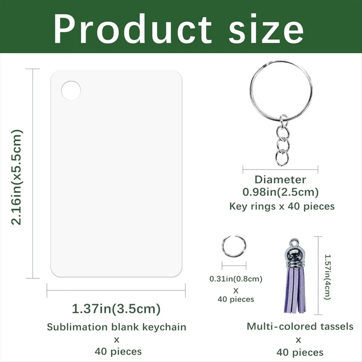 ABNQ 160 Pcs Metal Sublimation Keychain Blanks Bulk Set with Rectangle Sublimation Blanks Tassels Keychai for DIY