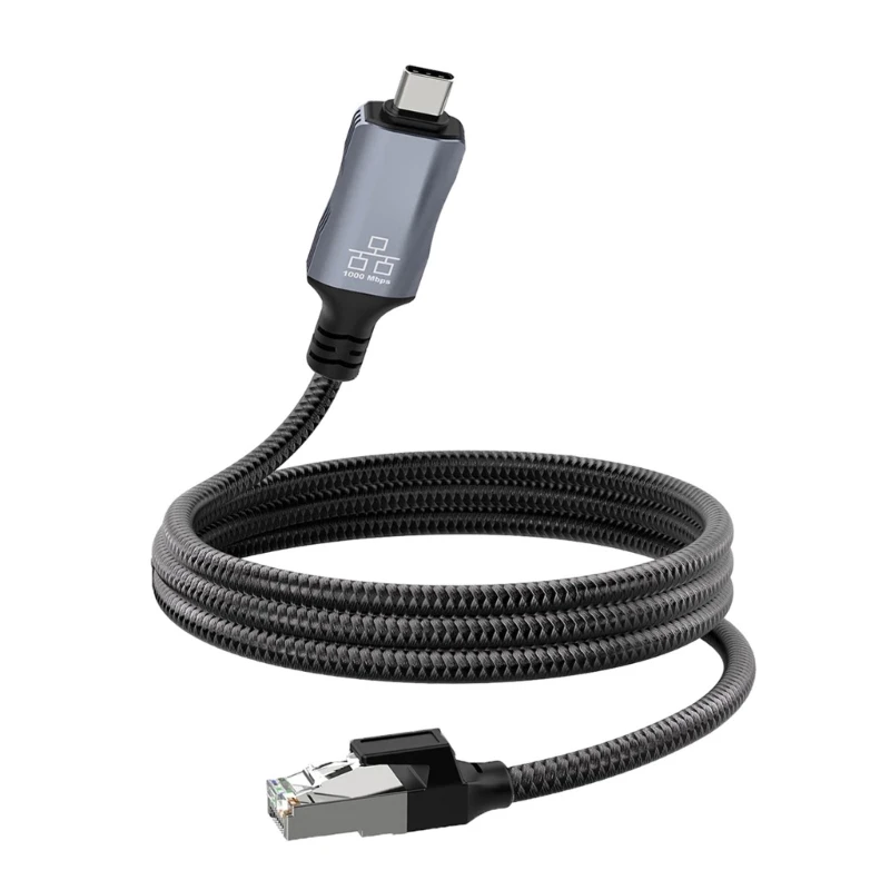 180cm Braided Ethernet Cable USB C To RJ45 Gigabit For Laptop Tablet Devices W8KE
