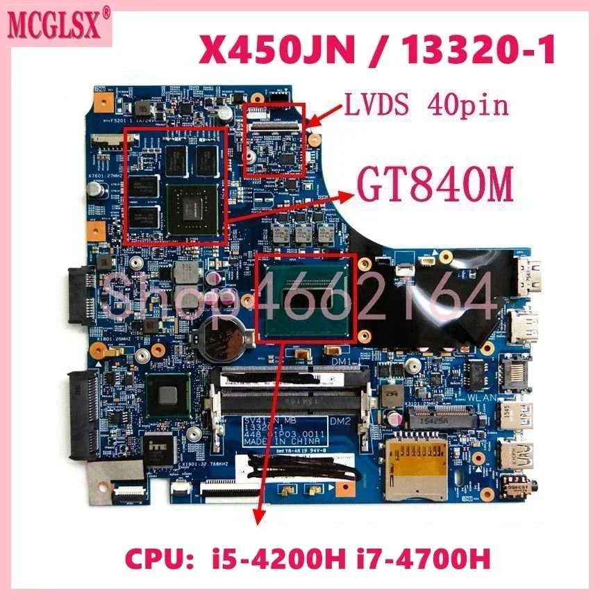 X450JN with i5 i7-4th Gen CPU GT840M-V2G GPU Mainboard For ASUS X450J X450JN SV41JN X450 A450J A450JN Laptop Motherboard Test OK