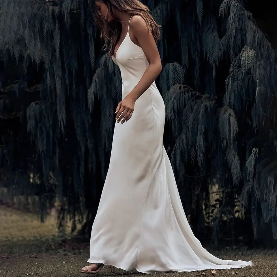Custom Made Backless Sexy Wedding Dresses Mermaid 2024 Spaghetti Straps Boho Bride Dress Bridal Gowns Beach Vestido De Noiva