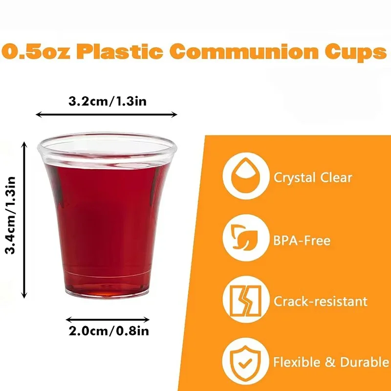 200Pcs Clear Communion Cups, Disposable Plastic Cup Fits Standard Holy Communion Trays, 0.5 Ounce