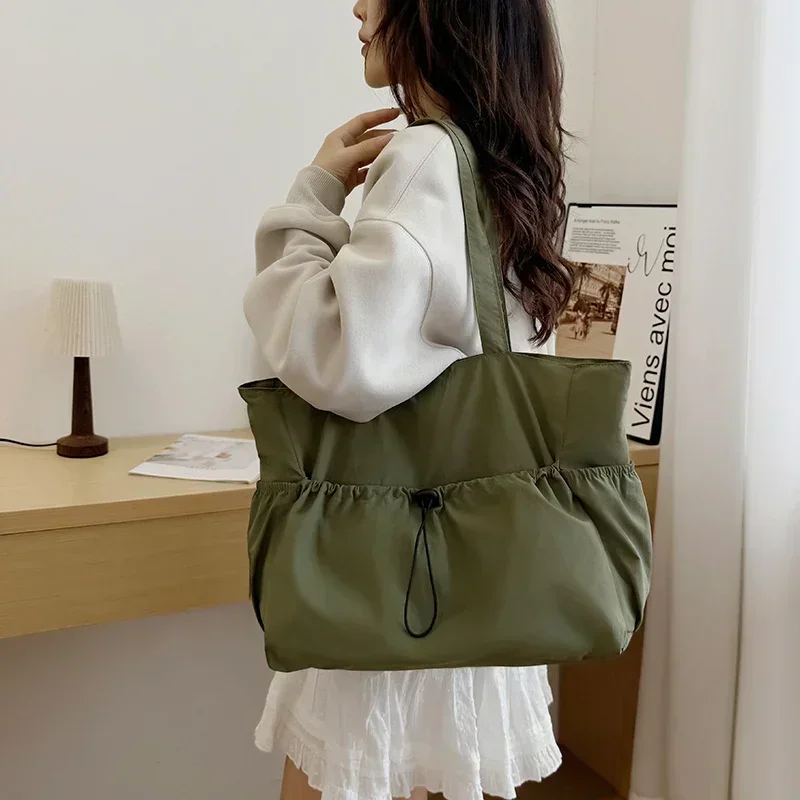 Composite Fabric Large Capacity 2024 High Quality Shoulder Bag Zipper Solid Color Casual Tote Bag Soft Simple Trendy Handbag