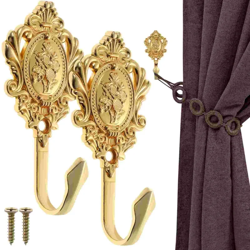 2 pieces/1 set of European retro alloy fan-shaped hooks curtain hooks coat hooks rose patterned curtain decoration accessories