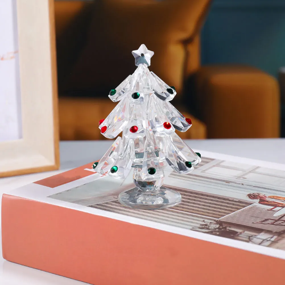 

Christmas Tree Desktop Decoration Glass Material Mini Xmas Tree Ornament for Window Mantel Fireplace Tabletop Home Office Party