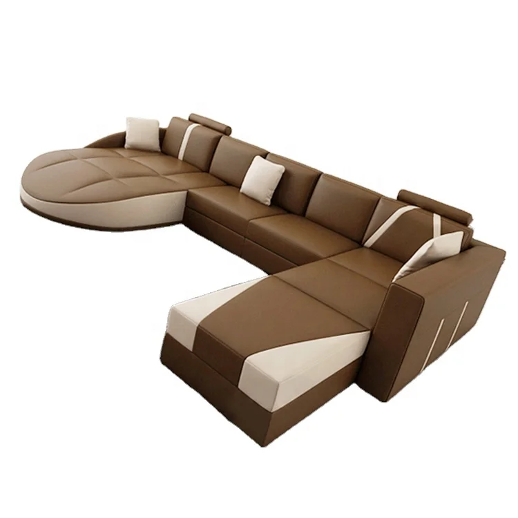 

Factory Price 8 Seater U-Shape Corner Sofa Set Genuine Leather Living Room Furniture with Sponge Filling for Apartments