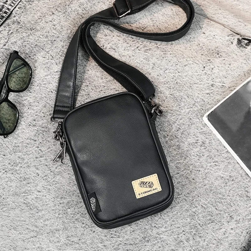 Men\'s Cross Shoulder Bag Small Crossbody Bags for Man 2024 Leather Fashion Sling Messenger Mobile Phone Bags Mini Male Handbag