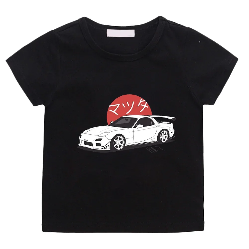 Anime Initial D Tshirt Kids Mazda RX7 Print Clothes Boys Girls Fashion Tops JDM Automobile Culture 100% Cotton Graphic T-Shirts