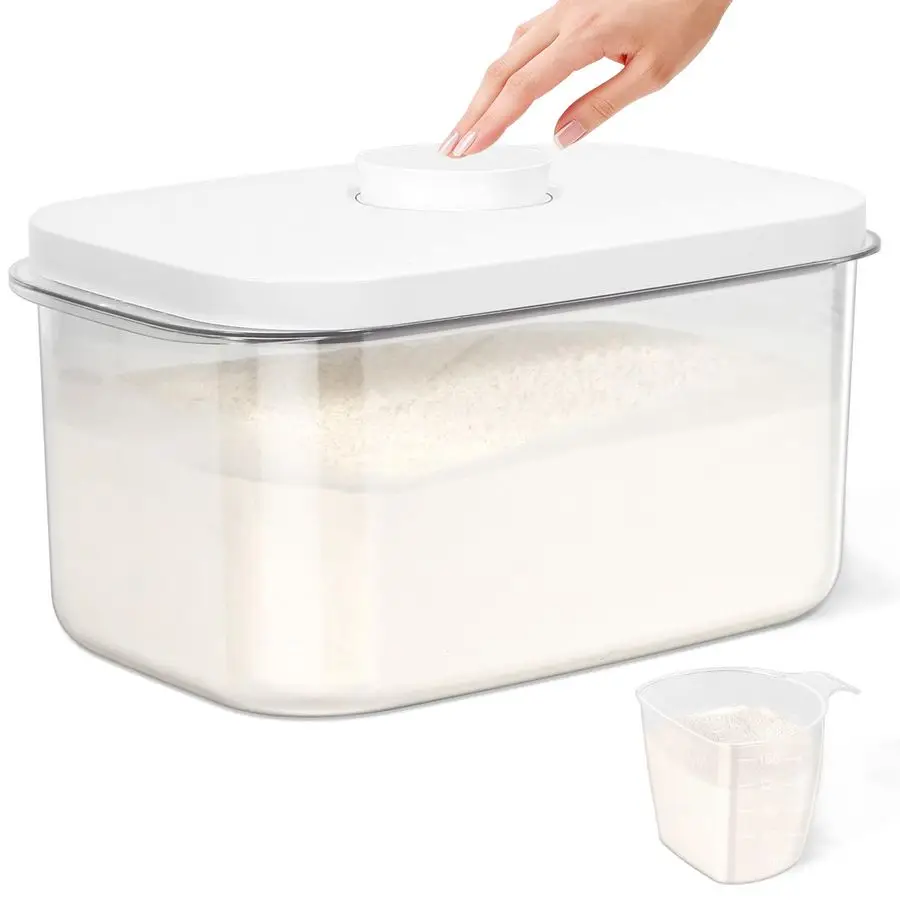 

Герметичный контейнер для муки 6,34 QT, прозрачный пластиковый контейнер для хранения продуктов из ПЭТ с откидными крышками для риса, муки, сахара, сухих продуктов.
