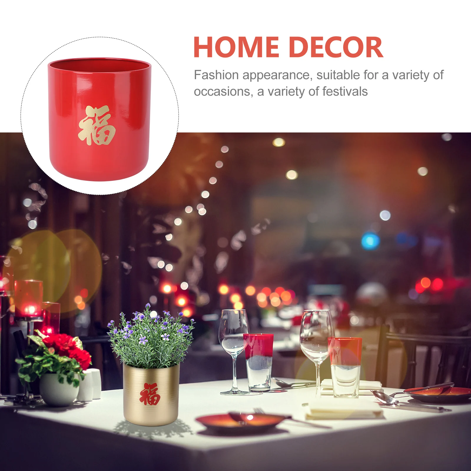 

1pc Fu Bucket Arrangement Container Flower Arrangement Bucket Chinese New Year Iron Vase Gold Color Space Saving