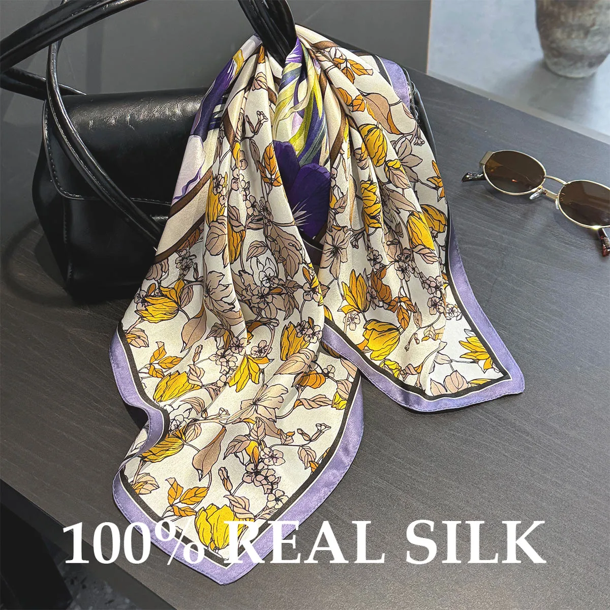 

100% Real Silk Scarf Women Sun Protection Thin Square Scarves Wrap Kerchief Fashion Luxury Hijab Foulard Bandana Pashmina Poncho