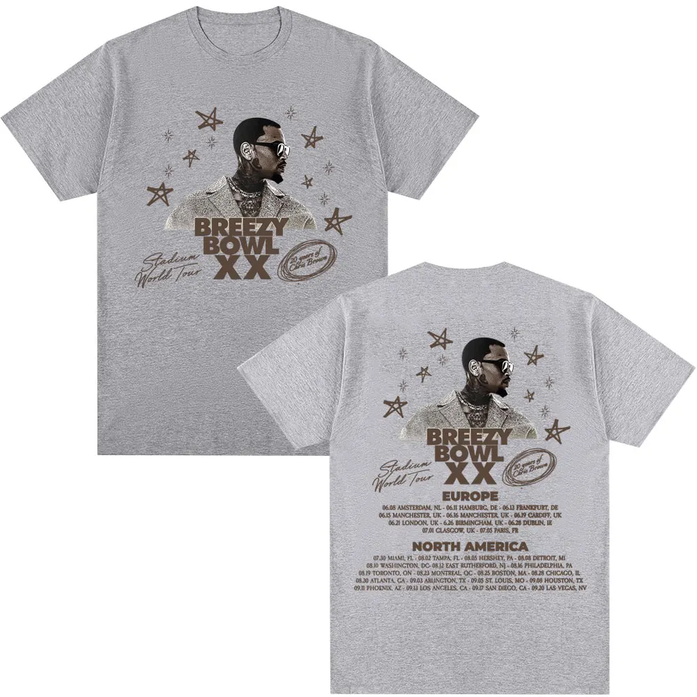 Rapper Chris Brown Breezy Bowl XX Tour T-shirt Hip Hop Men Women Fashion O-Neck T Shirt Oversized Cotton Casual Tees Streetwear image 3