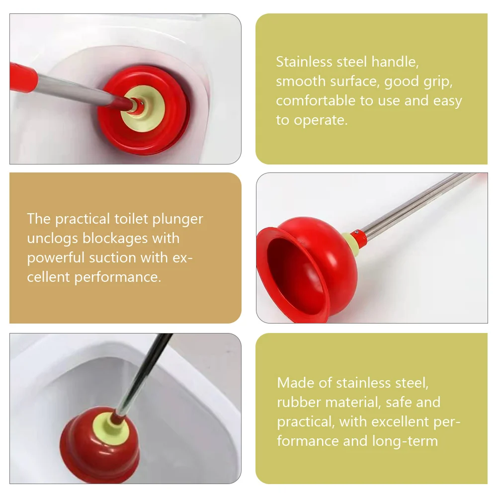 

s Stainless Steel Long Handle Toilet Plunger Rubber Bowl Suction Cleaner Bathroom Unclogging Tool Efficient Drain