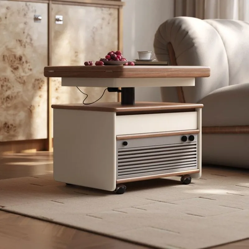 Medieval style movable coffee table, designer creative living room household trolley dining table, square folding lifting