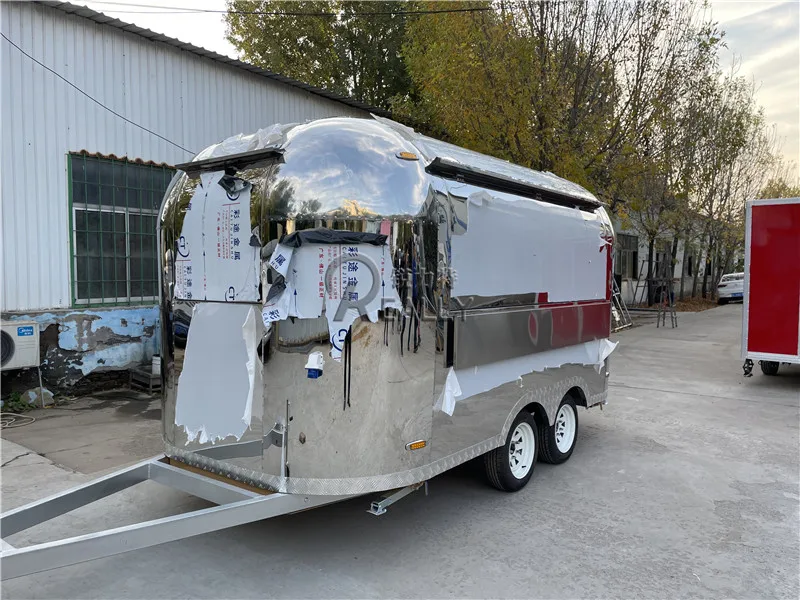 Mobile Van Air Stream Consession Coffee Ice Cream Trailer Airstream Food Trailer Stainless Steel Food Truck Large Caravan with D