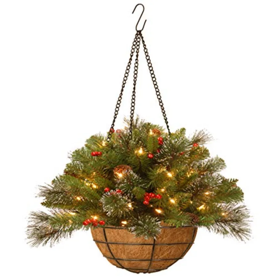 

Искусственная елка-корзина Crestwood Spruce с подсветкой, 20 дюймов, с блестящими шишками и красными ягодами, 50 Вт