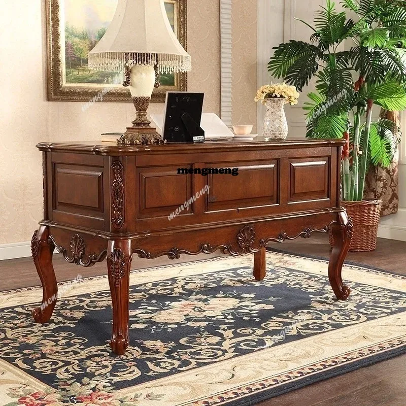 

European style study table Solid wood office home computer desk retro old writing desk