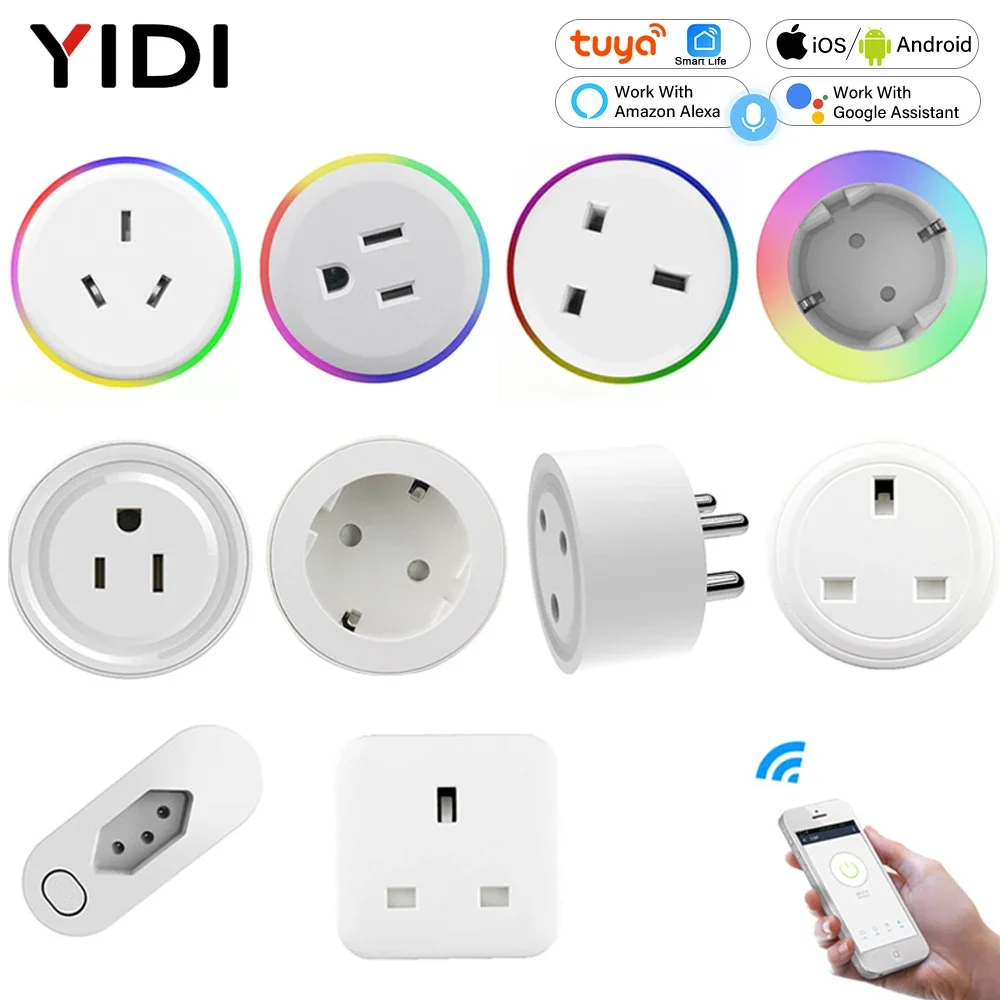 EU US UK DE BR AU IN WiFi Smart Plug Outlet Smart Life Tuya App Wireless Remote Control Power Socket Alexa Google Home No Hub 