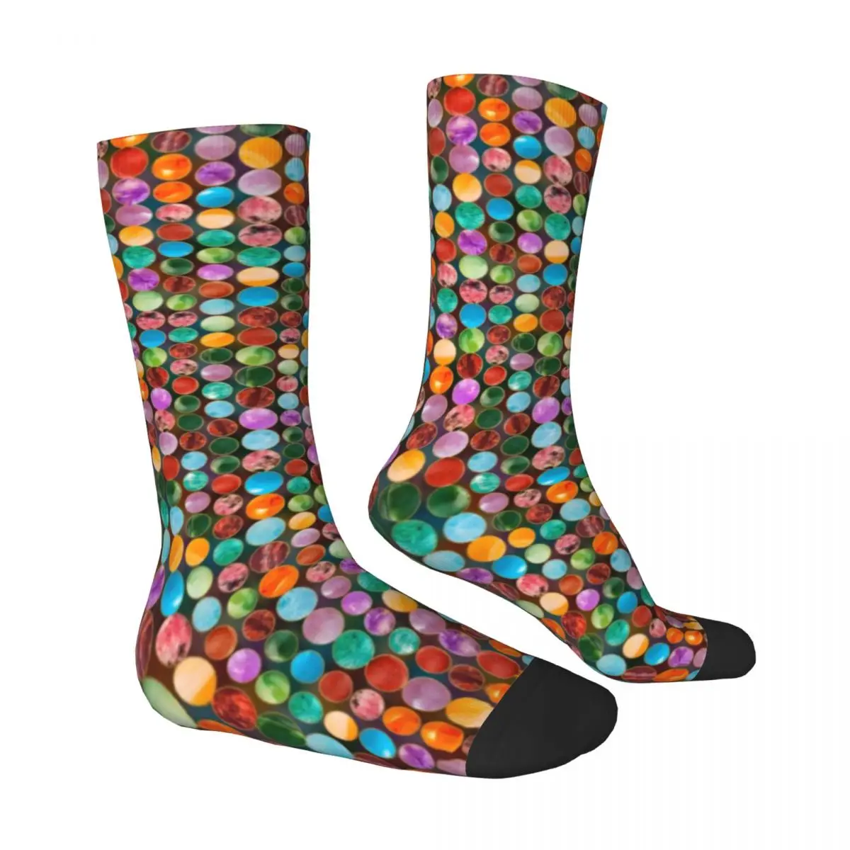 Colorful Beads Socks Spring Tumbled Gemstones Print Stockings Korean Couple Medium Soft Socks Custom Skateboard Anti-Slip Socks