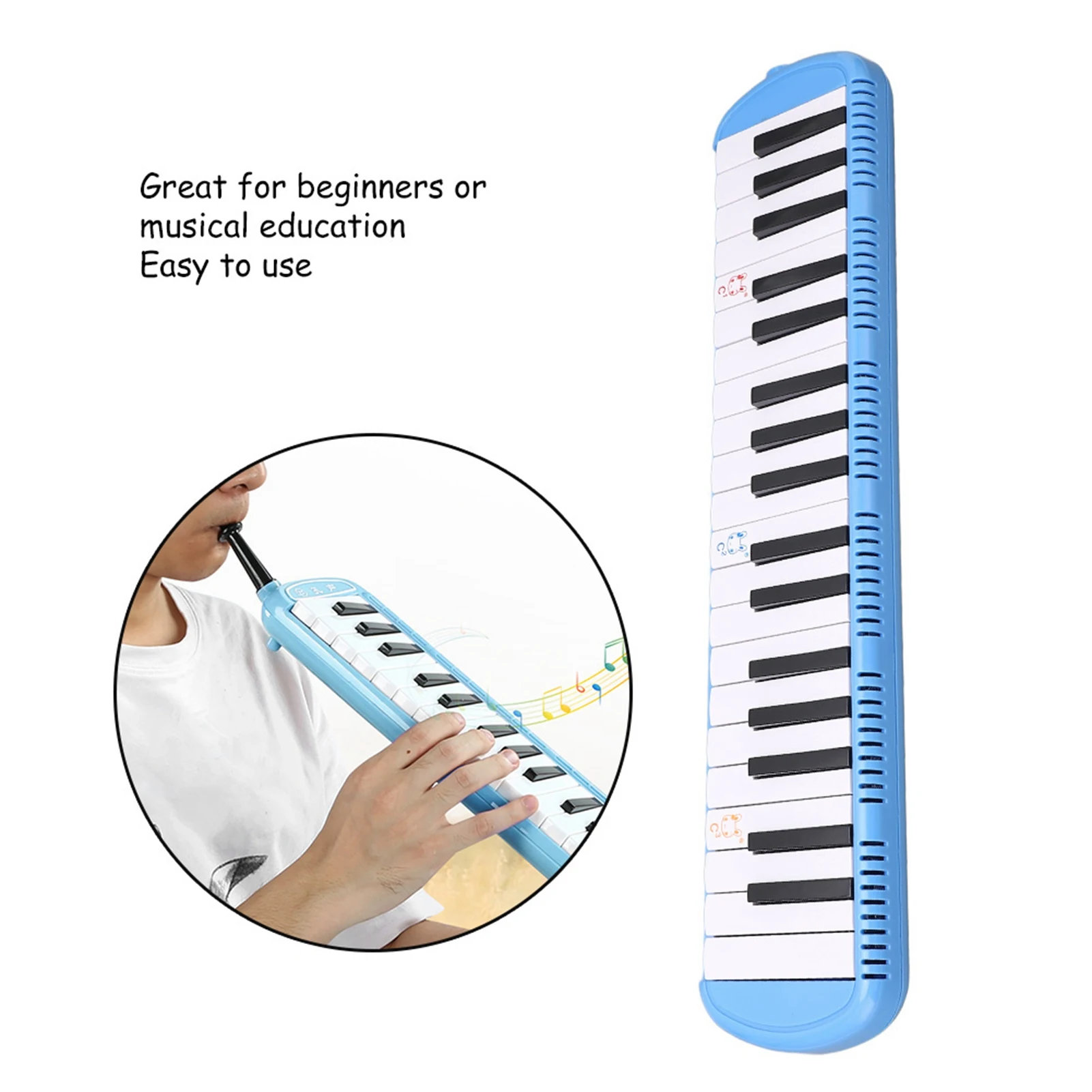 Melodica 37 Key Wind Musical Instrument Blue Resin Body Stainless Steel Base Phosphor Bronze Reed with Bag Cloth User Manual