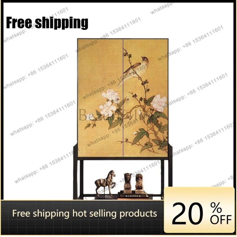YJ New Chinese Style Floral Solid Wood Dresser Living Room Entryway Cabinet Floor-Standing Wall-Side Integrated Unit