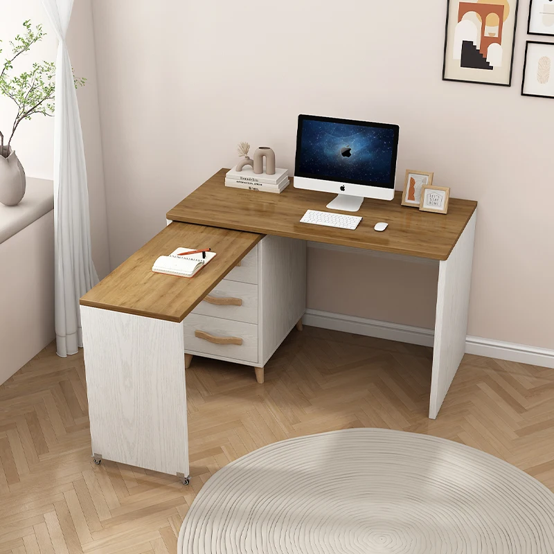 Small corner desk, bay window, small size, creamy style, small space, one meter rotating notebook, solid wood computer desk