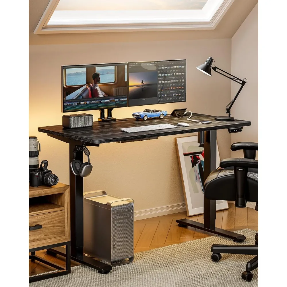 Electric Standing Desk Adjustable Height, 48 x 24 Inches Desktop with Hidden AC&DC Power Outlet, Socket Tray, Anti-Collision