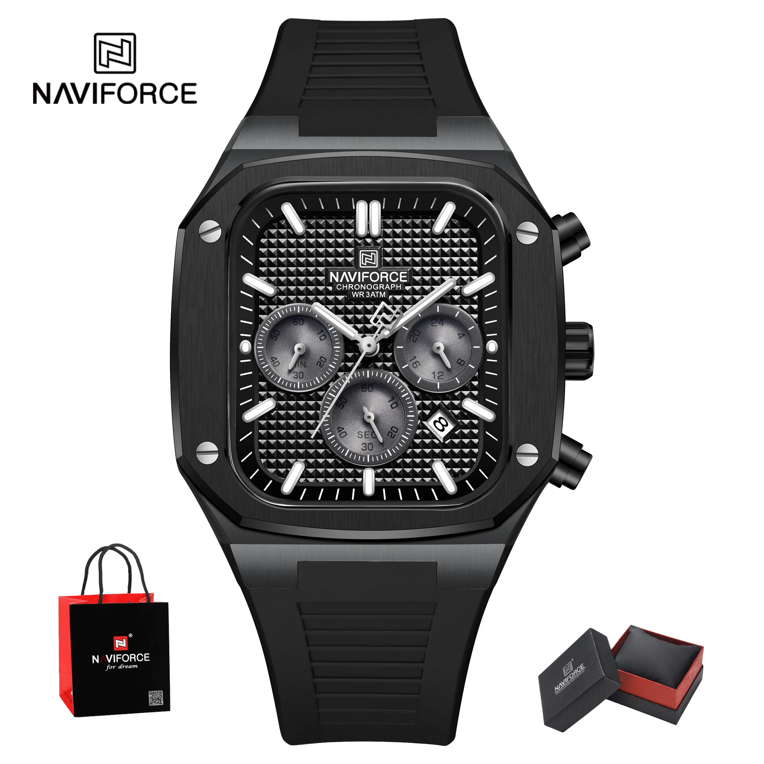 

NAVIFORCE Фирменные новые мужские часы, роскошные светящиеся часы с датой, хронограф, кварцевые наручные часы, водонепроницаемые Relogio Masculino, подарки