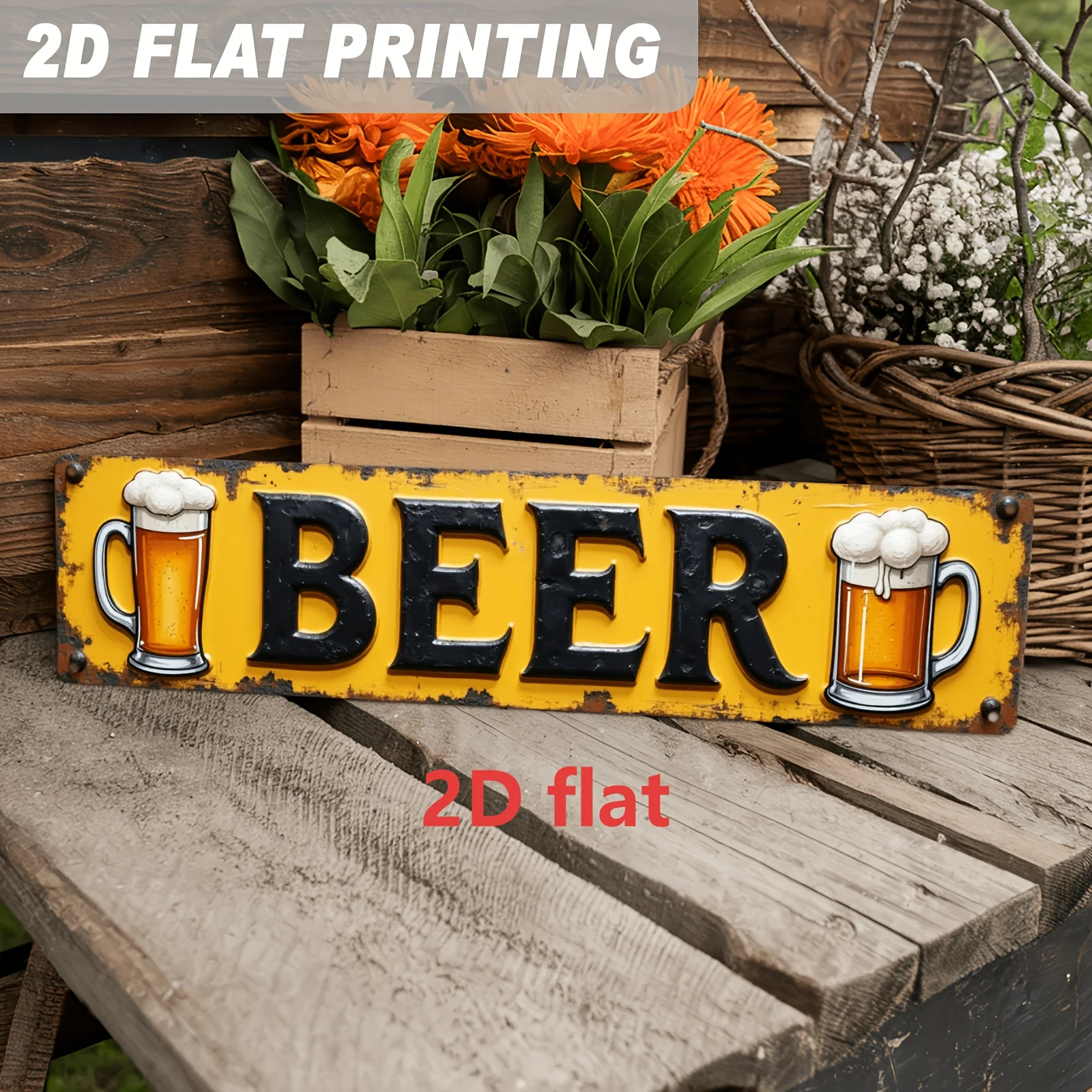 Metal Sign - Rustic Wall Decor for Bars, for Man Caves, and Garages, Weathered Yellow and Black Design with Cup Illustration