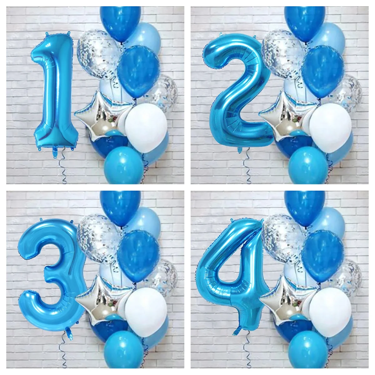 12pcs Blue 32inch Number Foil Latex Balloon Happy Birthday Party Decorations Kids Boy Baby 1 2 3 4 5 6 7 8 9 Year Old Supplies