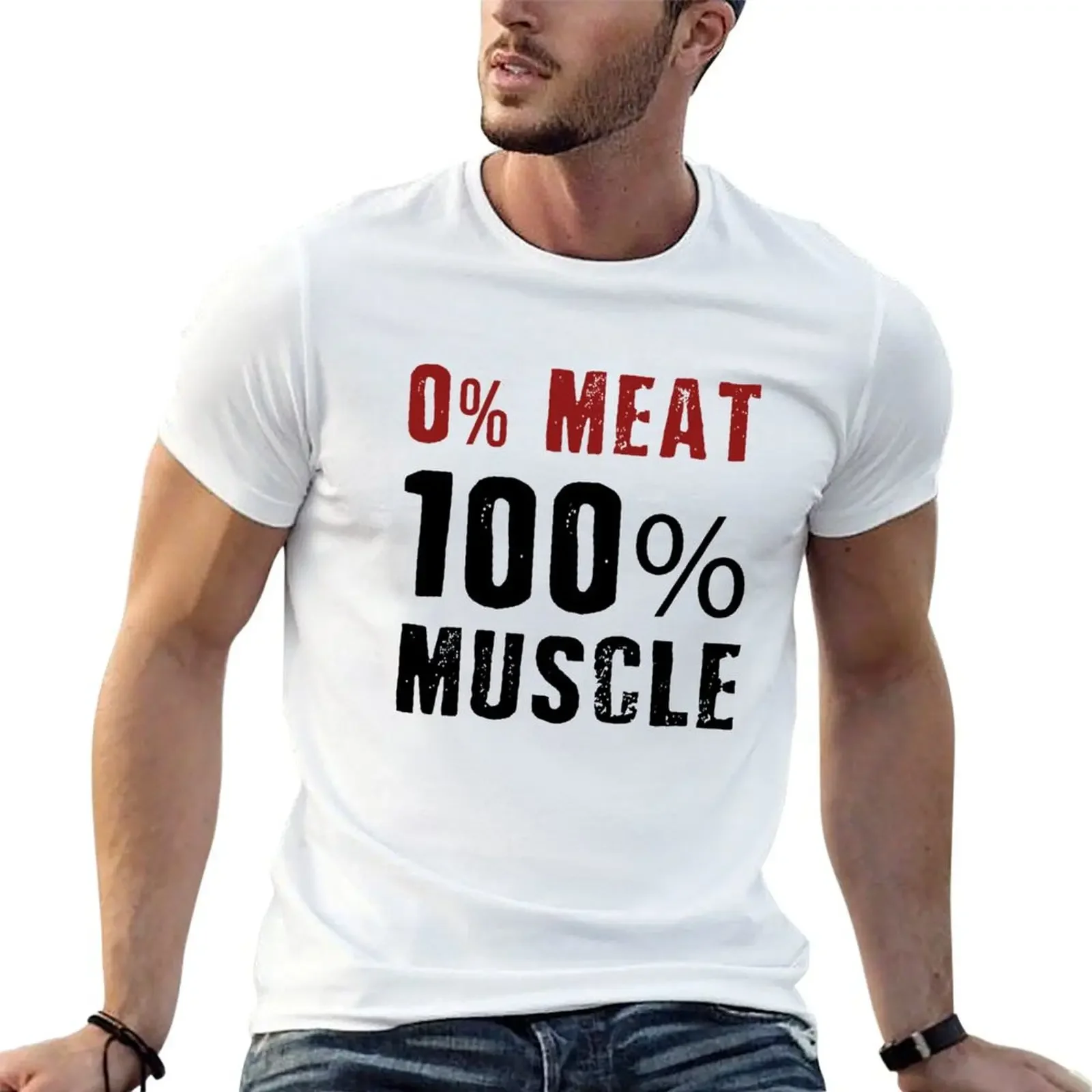 0% Meat 100% Muscle Vegan Gym Fitness Shirt T-Shirt cotton graphic tees Short sleeve tee essential t shirt tshirts for men