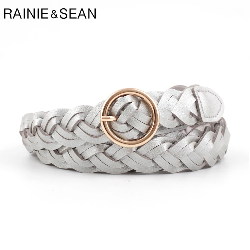 RAINIE SEAN-ceintures tissées pour femmes, en cuir Pu tressé, or argent, boucle ronde, robe, printemps décontracté