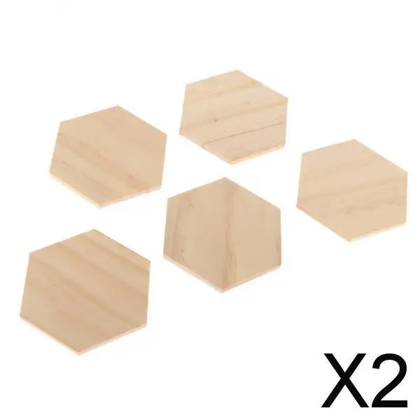 2x 5 Pieces Blank Wooden Hexagon Shapes Cut Out Wood Ornaments