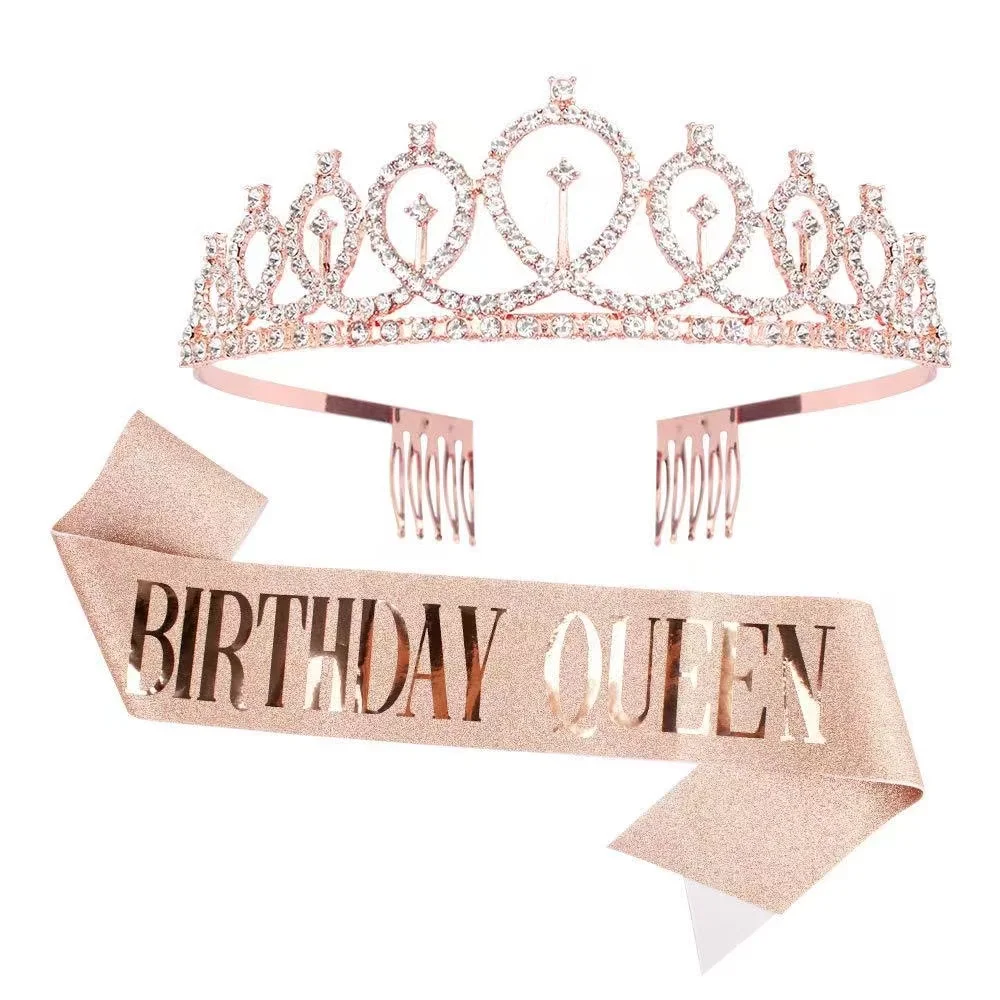 

Bling Rhinestone Crystal Crown Tiara Birthday Girl Queen Sash and Crown for Women Birthday Party Decoration Kit