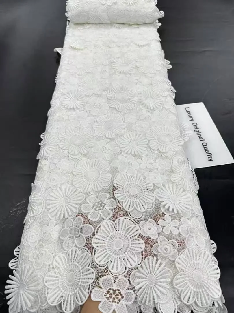 3D Floral Appliques Guipure Lace Heavy Embroidered Water Soluble Cord Fabric African Cupion Cloth Dubai Wedding Dress Forma Wear