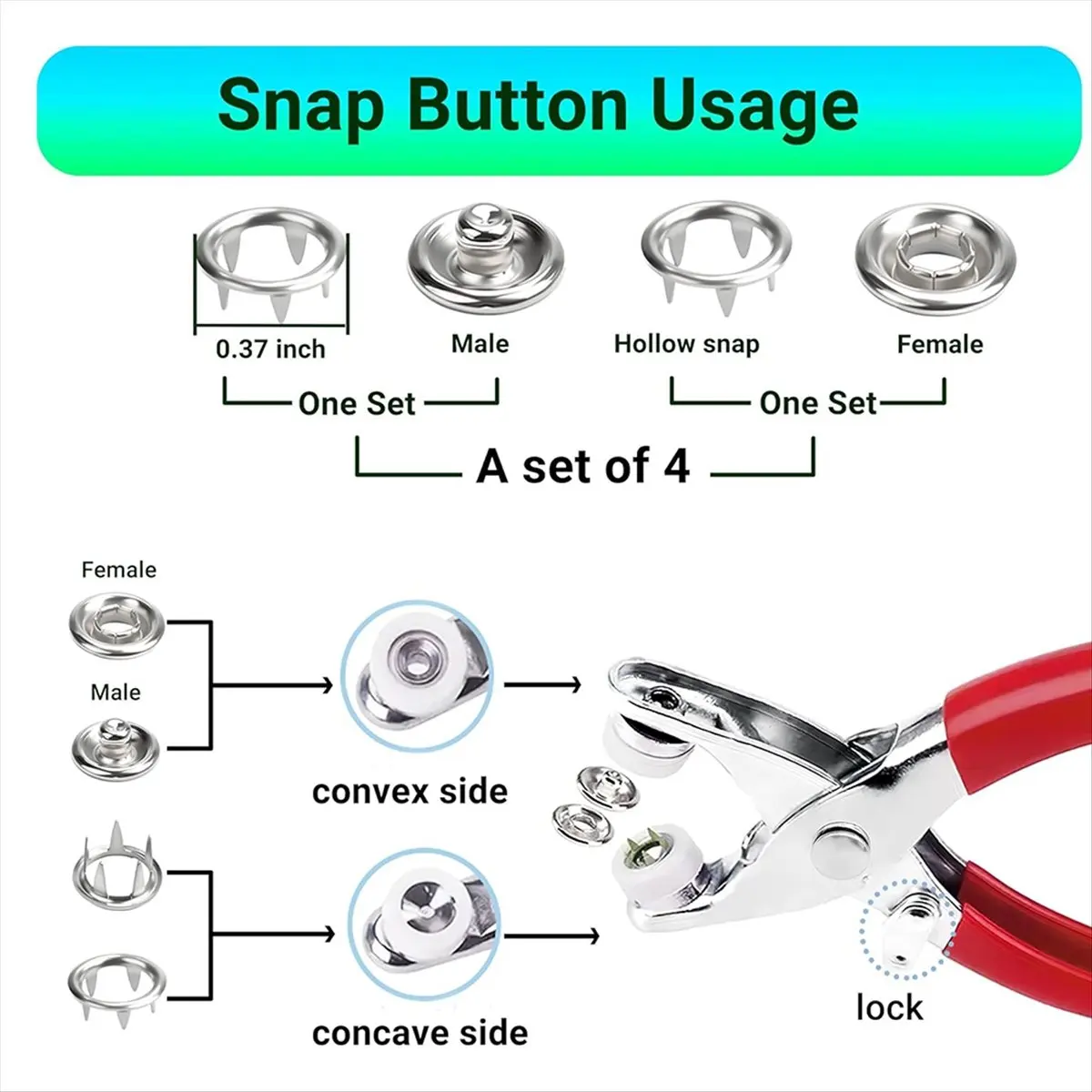 Vintrex 200Set Metal Snap Button Kit Superalloy Snap Fastener Tool Stainless Steel