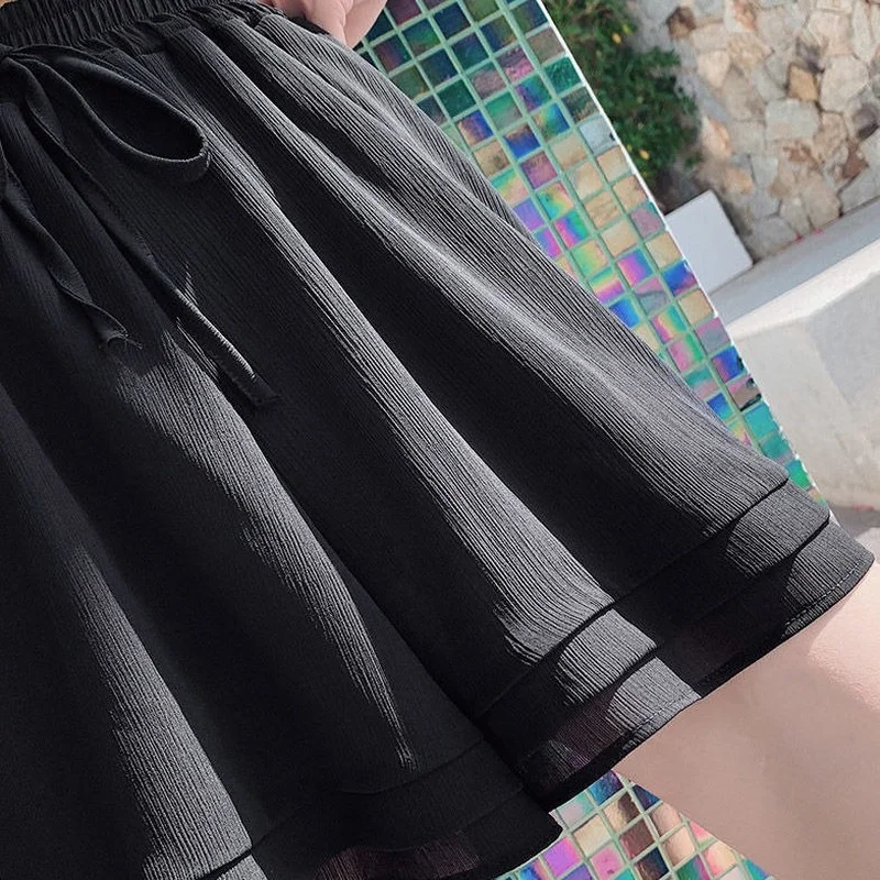 Shorts Frauen Jugend Ins Chiffon Hohe Taille Elegante Casual Kordelzug Design Alle-spiel Süße Nette Koreanische Stil Gefüttert Harajuku weichen