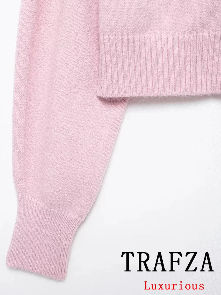 TRAFZA Vintage Casual Chic sweter damski jednolity, dekolt w kształcie litery \