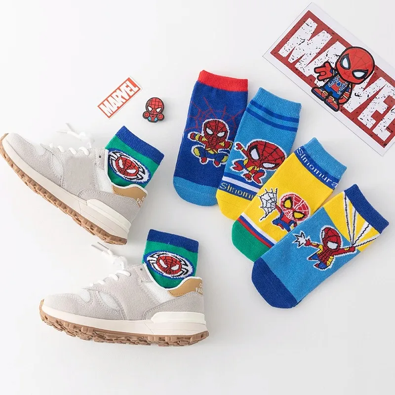 5 Pairs Autumn Winter Spiderman Children\'s Socks Cotton Soft Anime Socks kids Boys Socks MiddleTube Cartoon Baby Sock 1-12 Y