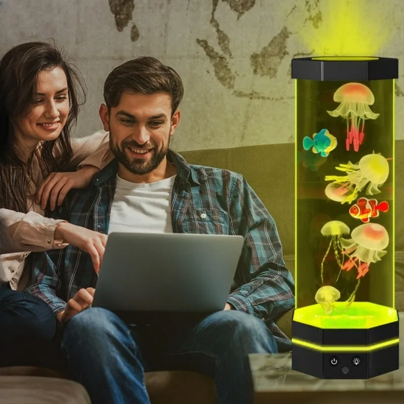 Jellyfish Lava Lamp 15 Inches 17 Color Changing Jellyfish Lamp with Remote Control USB Plug Bubble Fish Lamp Children\'s Gift