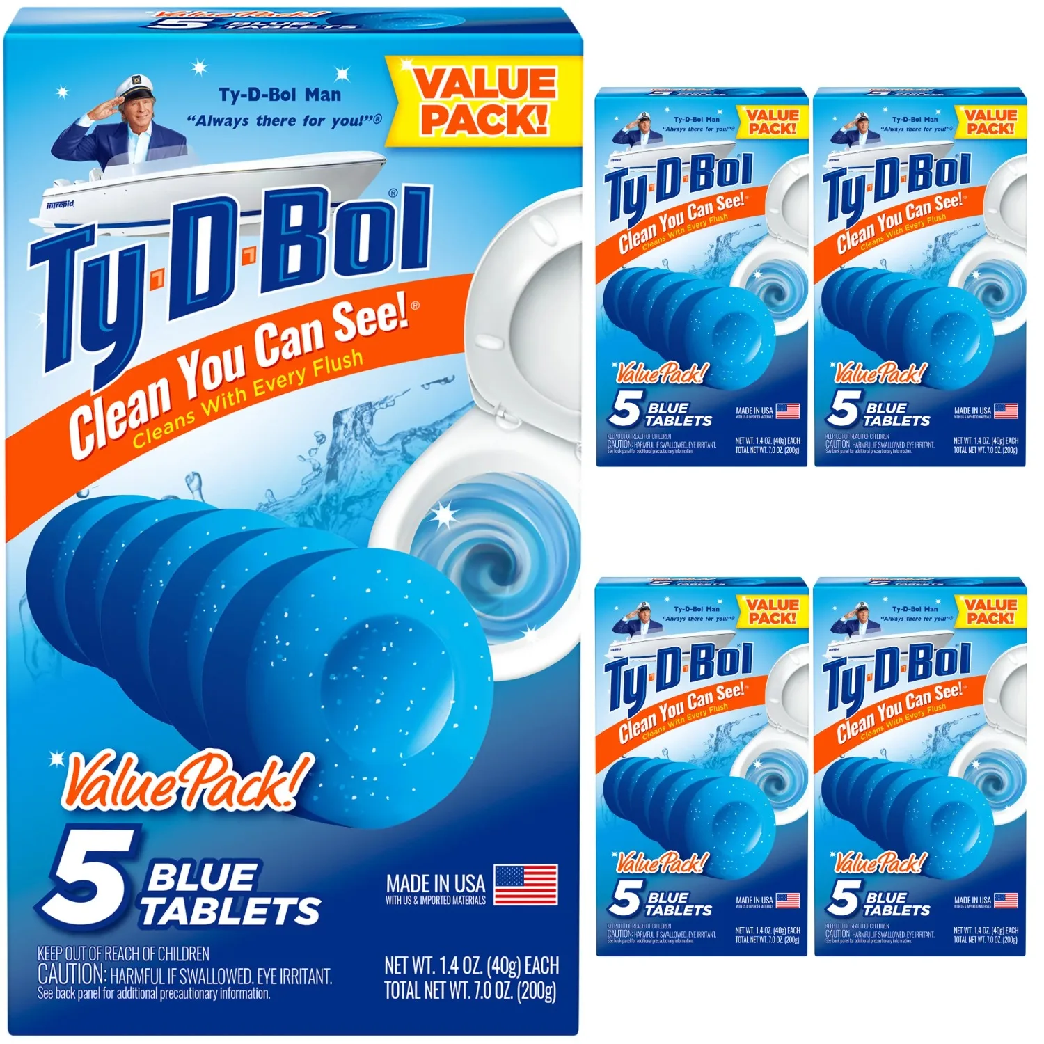 (5 Pack) Toilet Cleaner Blue Toilet Bowl Cleaner Tablets Bleach Free 1.4 Oz 5 Tablets