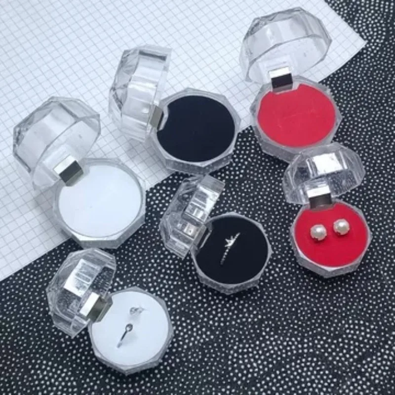 Mini Clear Crystal Acrylic Jewelry Ring Box Compact Small Trinket Storage Container Dust‑Proof Display Case for Rings Earrings