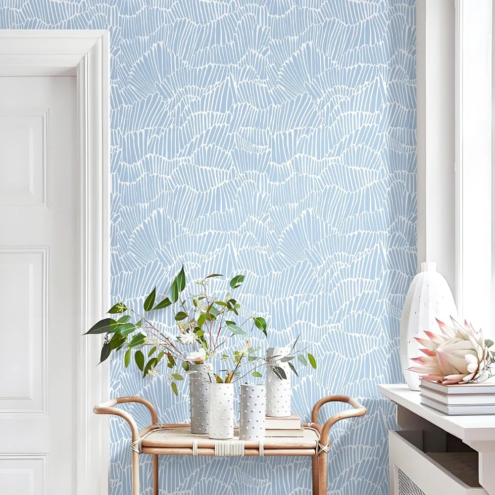ورق حائط ساحلي حديث مخطط باللونين الأزرق والأبيض قابل للإزالة ومقاوم للماء، ورق اتصال قابل للتقشير واللصق من أجل أنيق وسهل W