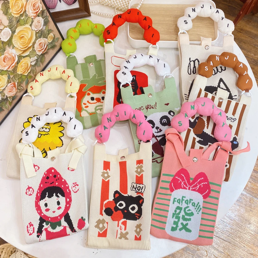 Portable Knitted  Handbag Cute Cartoon Multi-Function Mobile Phone Bag Commuting Storage Crossbody Small Bag for Men And ... view 2