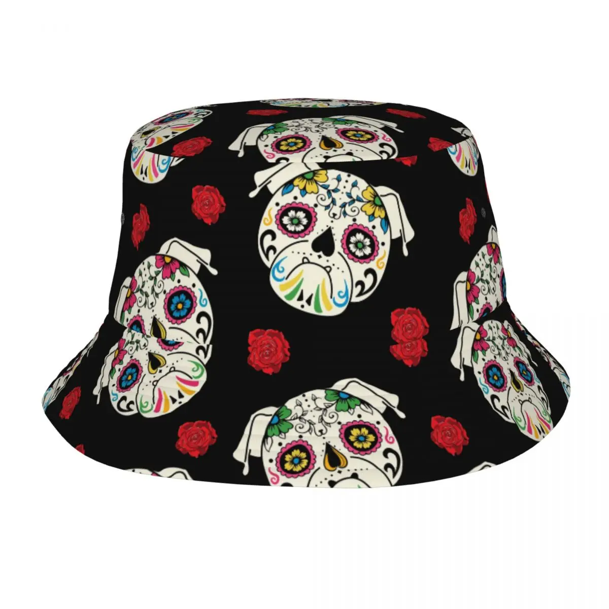 Bucket Hat Fisherman Cap For Women Men Gorras Summer Pug Sugar Skull Day Of The Dead