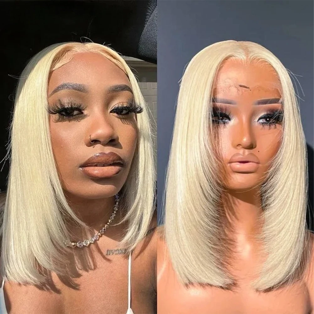 

Синтетический парик 613 блонд, короткий боб, многослойный, с прямым кружевным фронтом 13x4 HD, 12 дюймов, без клея, с естественной линией роста волос, для повседневного использования и косплея