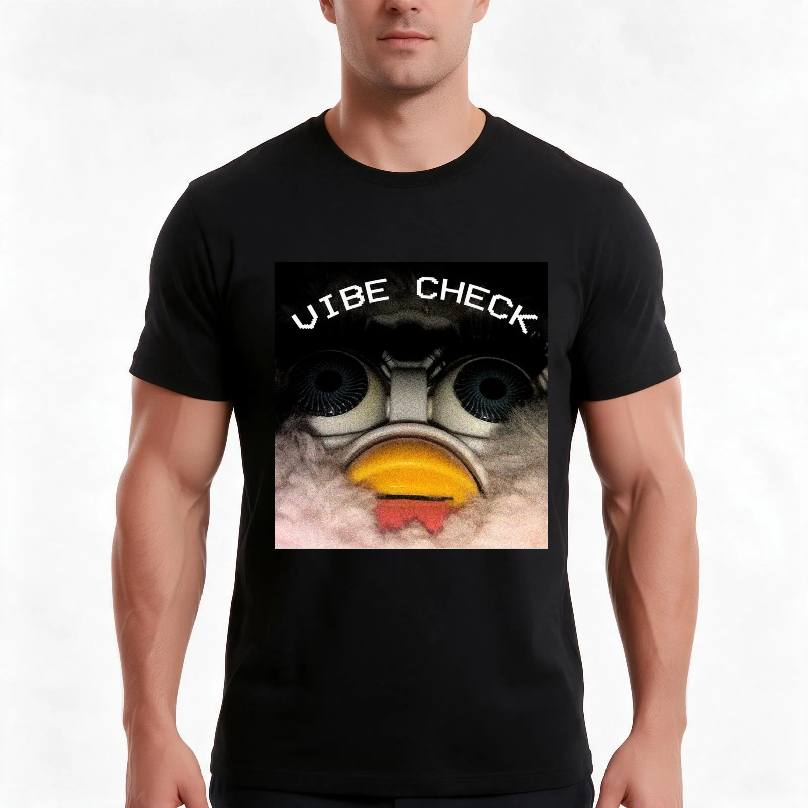 Furby Vibe Check 1 T-Shirt, Summer Casual Cotton Tee, Oversized Streetwear Tops, Vintage Graphic Print, Loose Fit Short Sleeve
