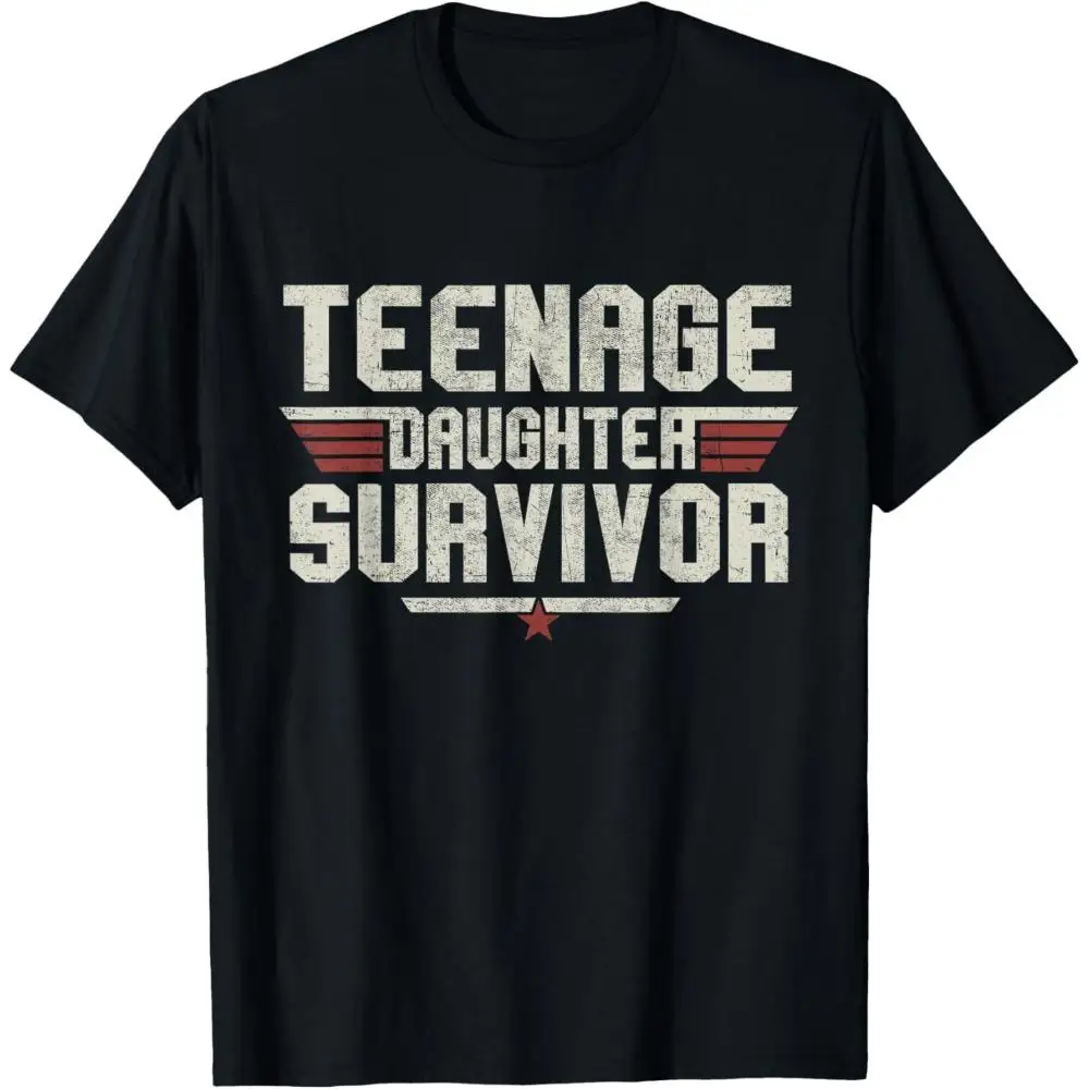 

Funny Father's Day T-shirt Teenage Daughter Survivor Slogan Print Humorous Dad Gift Tees