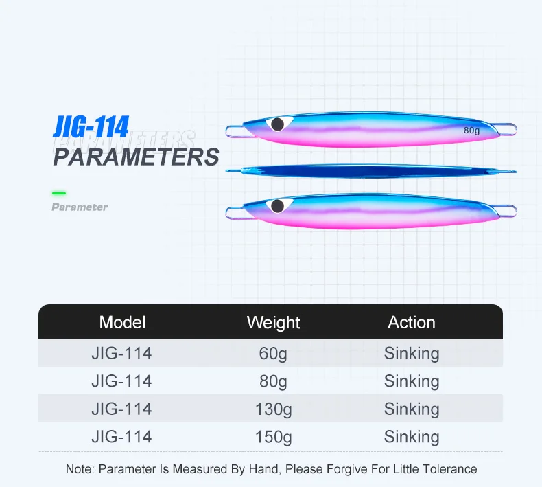 TEASER J114 60g 80g 130g 150g Metall Jig Köder Flache Form Salzwasser Langsam Sinkende Trolling Köder UV leuchtende Angeln Jigging Köder – Detail 4