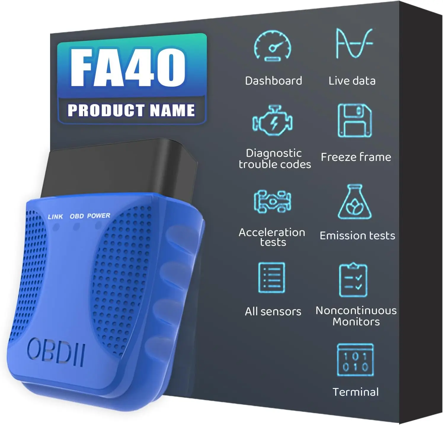 أداة تشخيص السيارة obd2 الماسح الضوئي FA40 Bluetooth 4.0 لنظام التشغيل iOS وAndroid #1