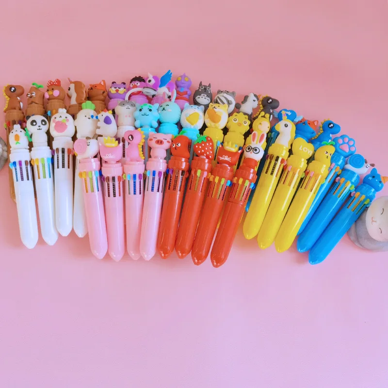 Imagem -02 - Canetas Esferográficas Multicoloridas para Estudantes Graffiti Marker Desenhos Animados Bonitos Animal Kawaii Imprensa Papelaria Escolar 10 Pcs Lote